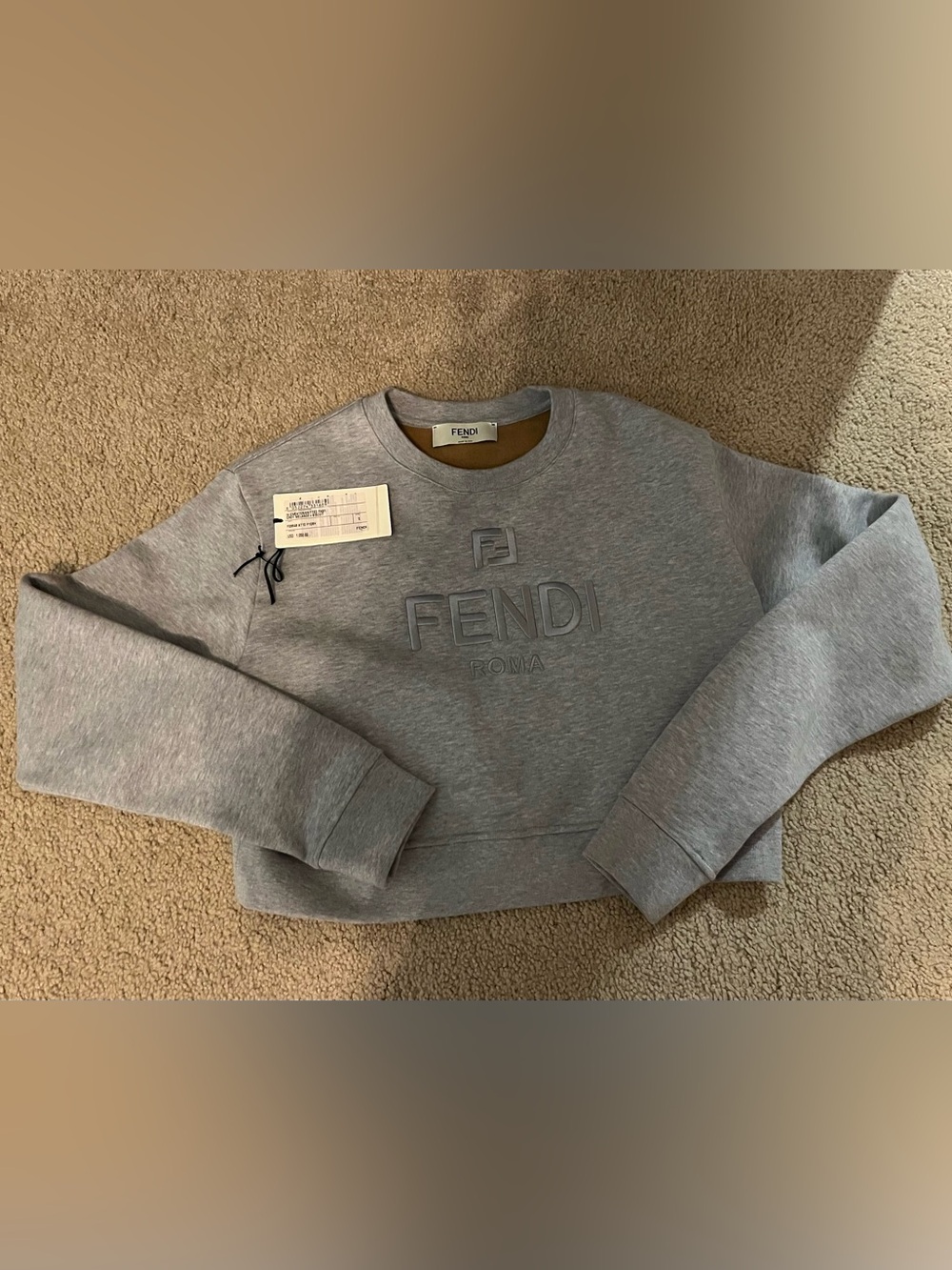 Fendi Women’s New with tag Light Gray Embossed Logo Crewneck Sweatshirt